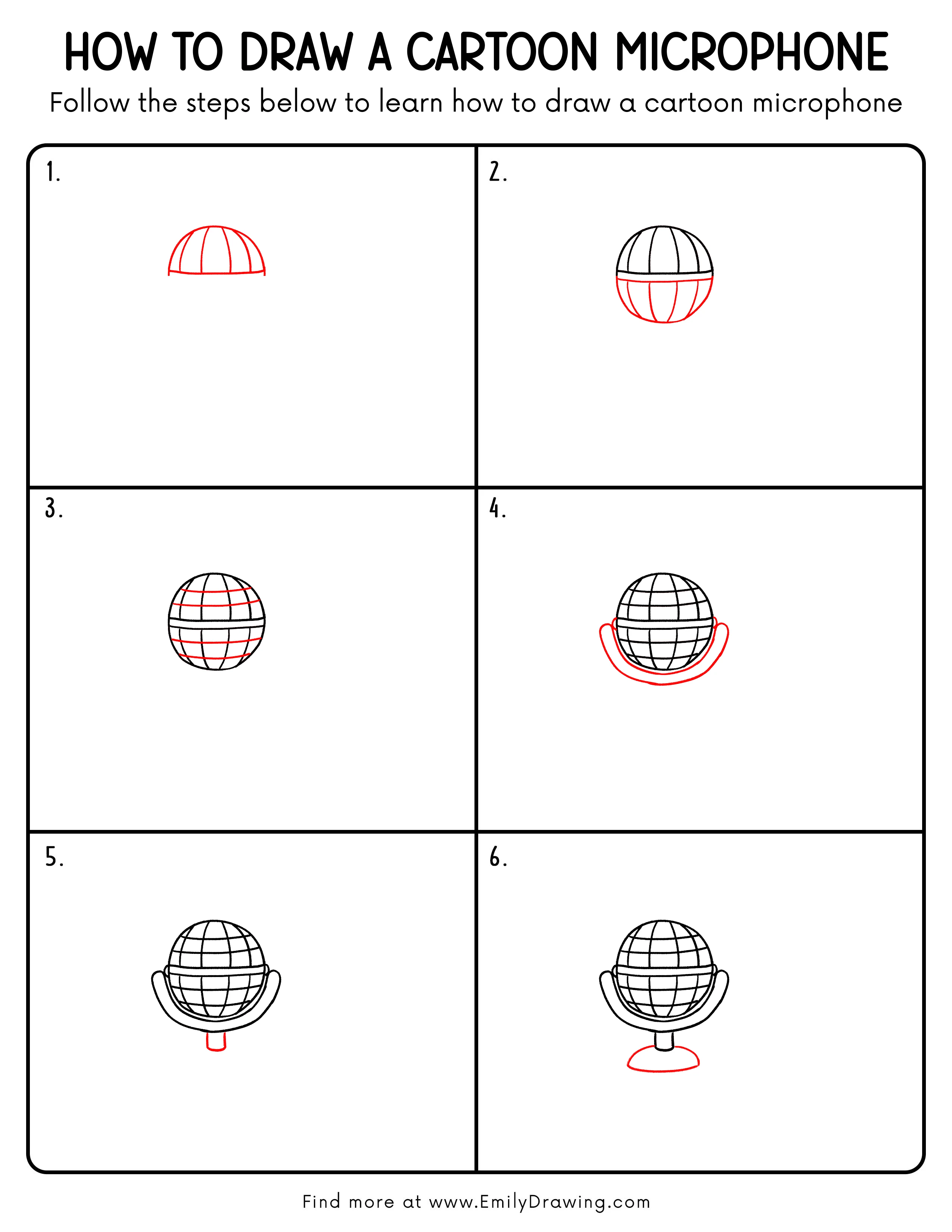 Printable Cartoon Microphone Drawing Guide